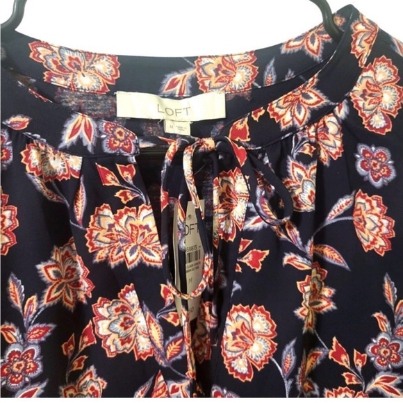 Loft Black Floral Peasant Blouse, New with Tag, Size M - Picture 2 of 7